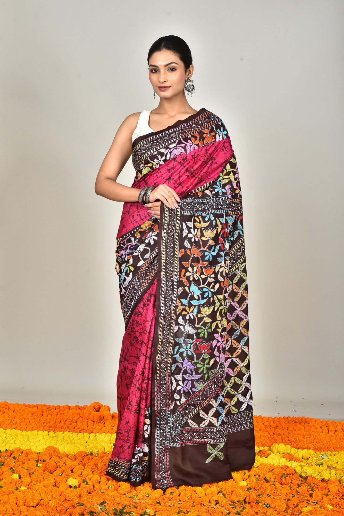 BANGALORE SILK BATIK KANTHA SAREE Thumbnail