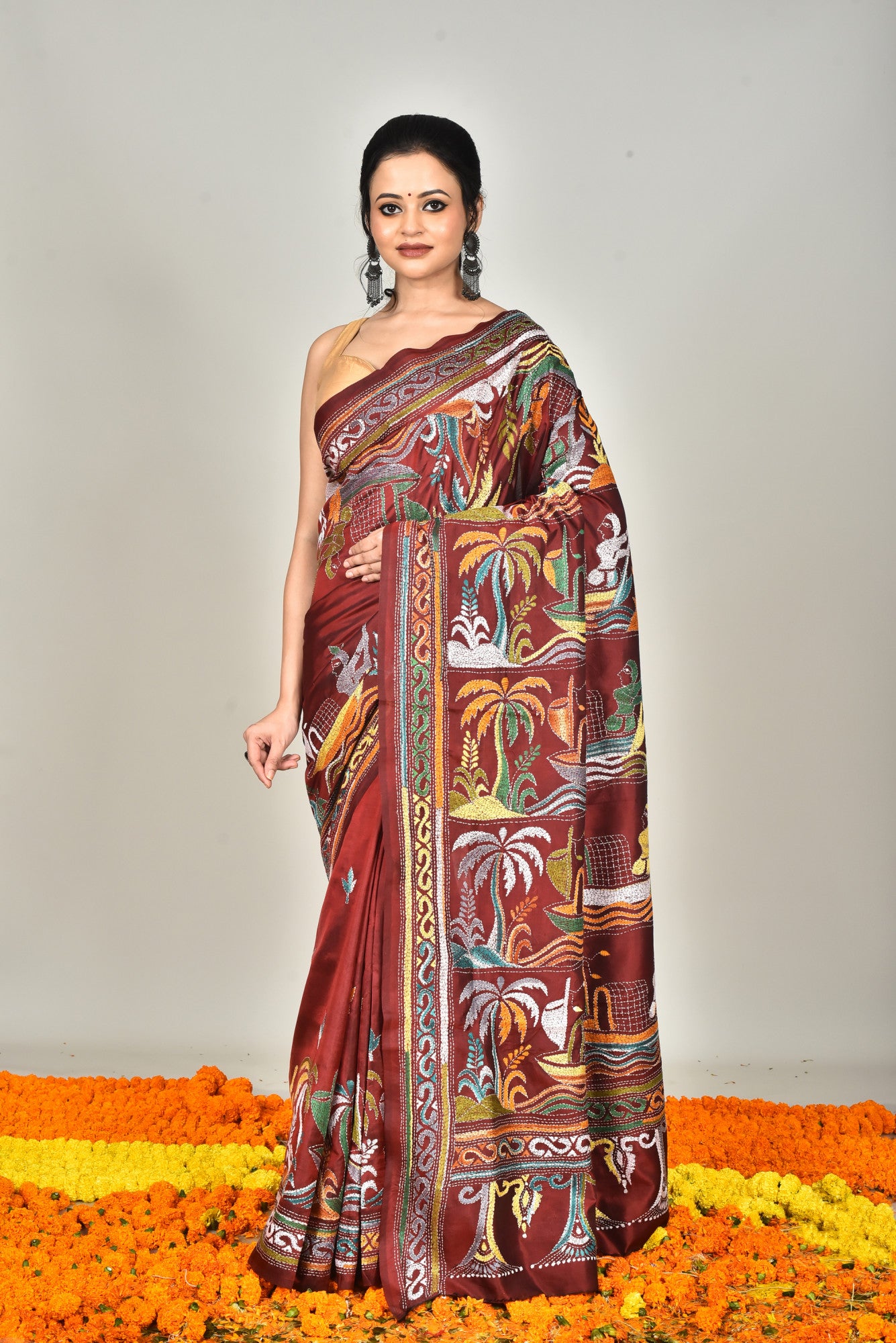 BANGALORE SILK KANTHA SAREE Thumbnail