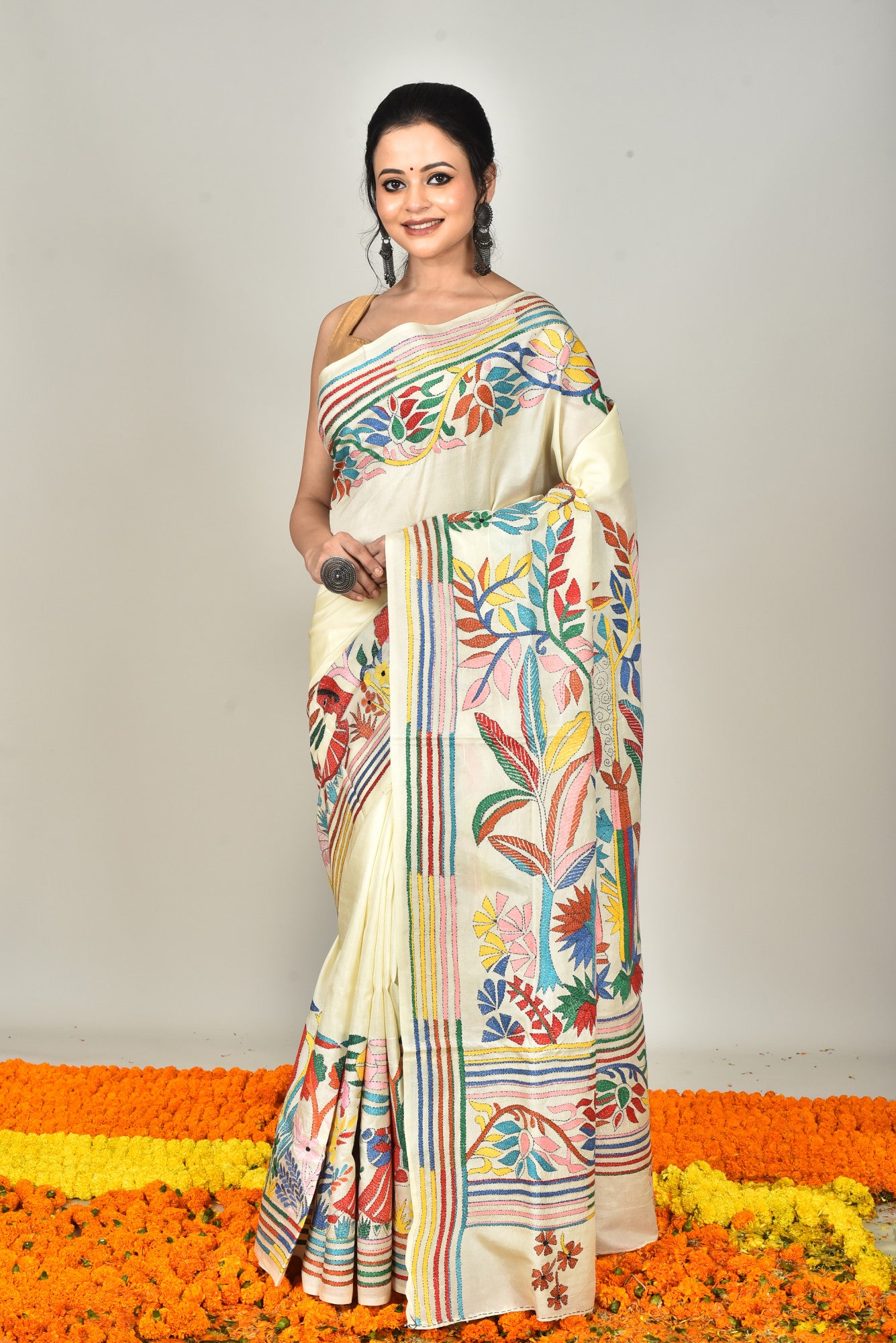 BANGALORE SILK KANTHA SAREE Thumbnail