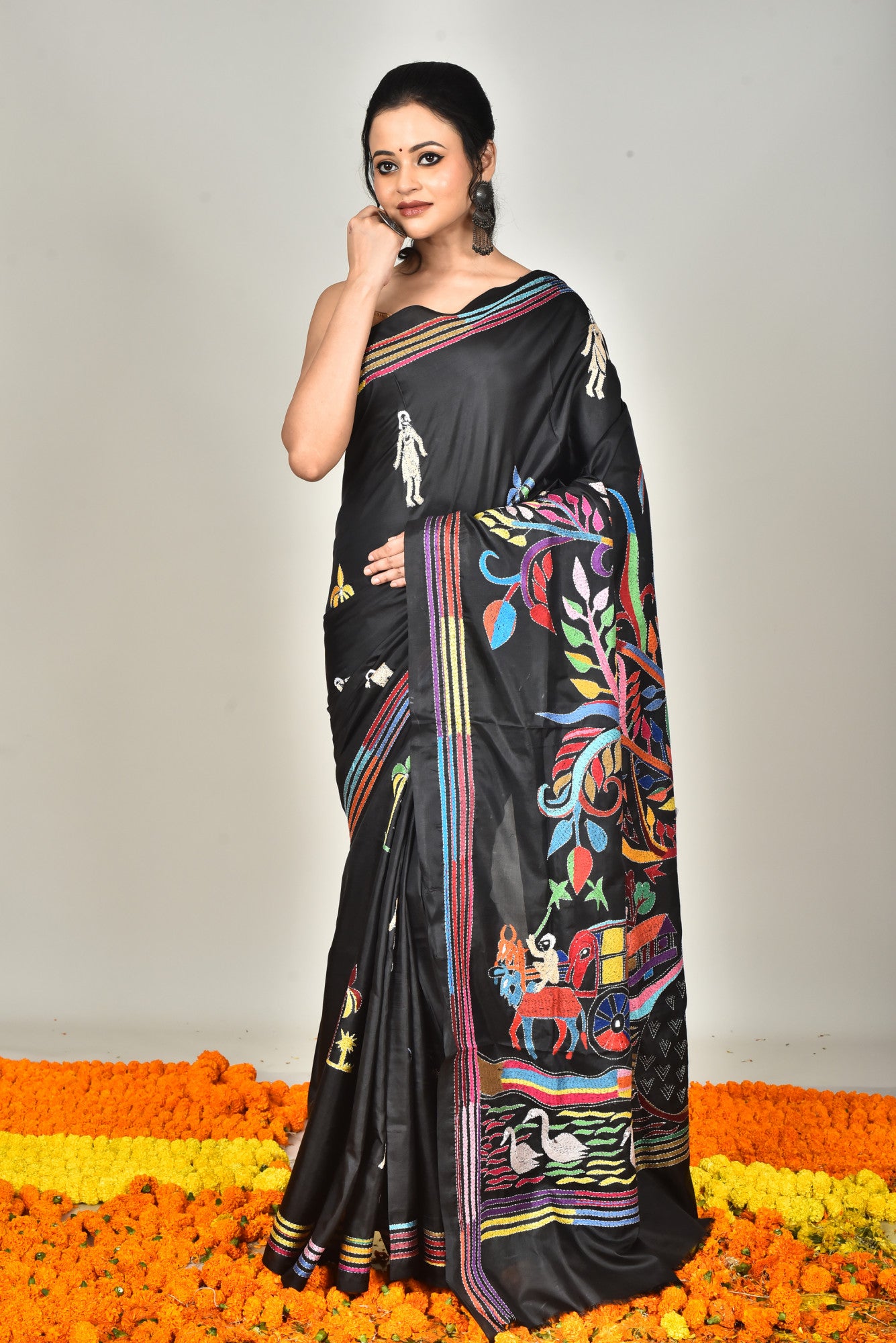 BANGALORE SILK KANTHA STITCH SAREE Thumbnail