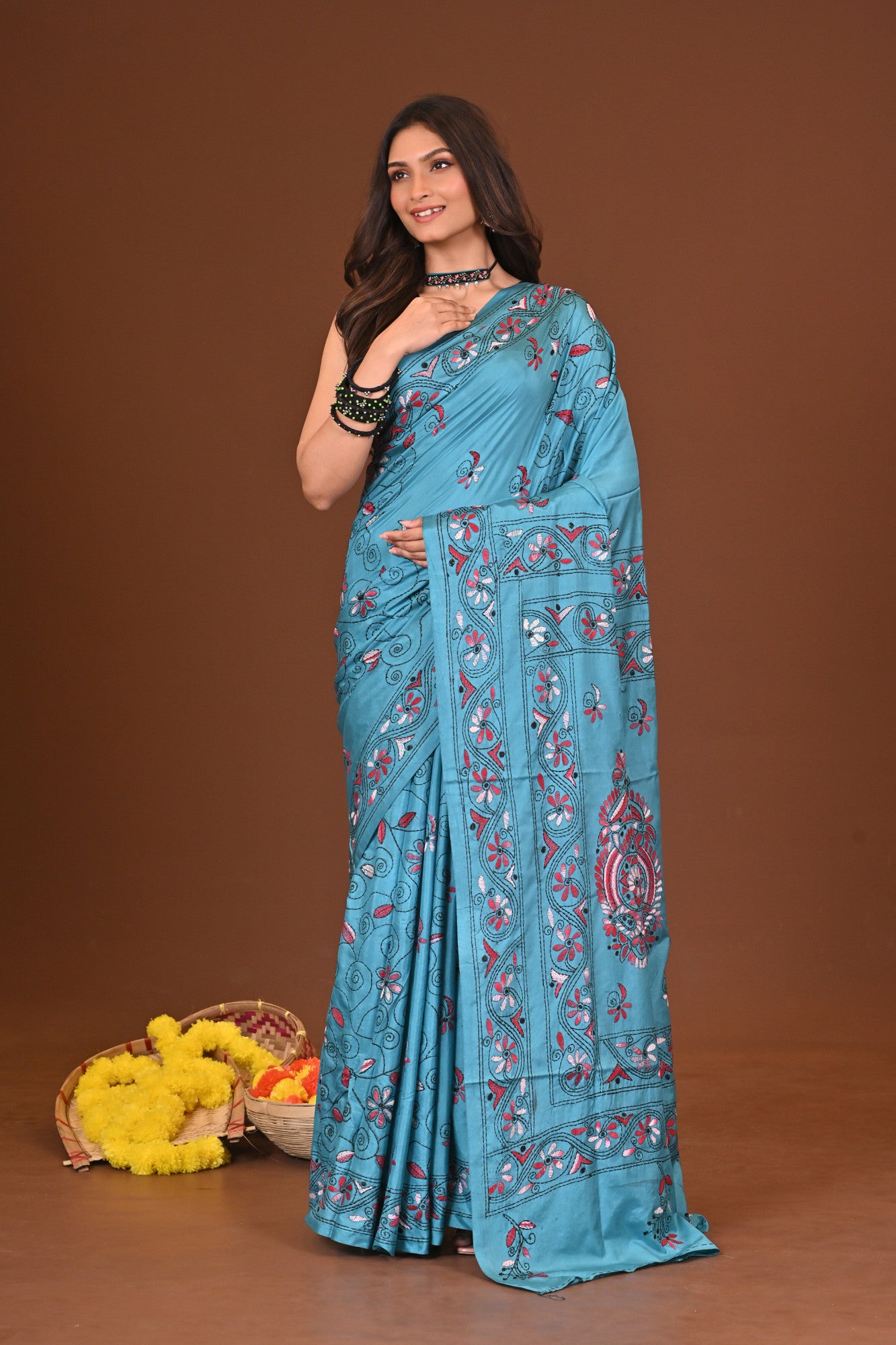 MEGHMALA BLENDED SILK KANTHA SAREE Thumbnail