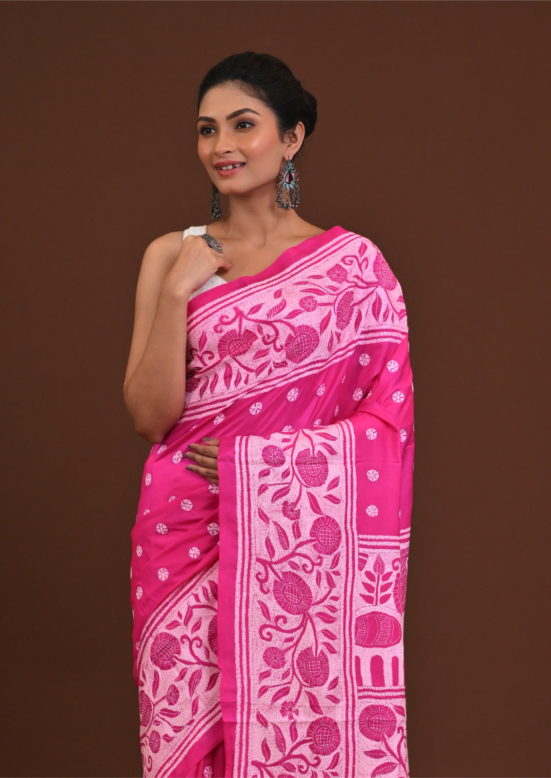 Pure Silk Kantha Stitch Saree