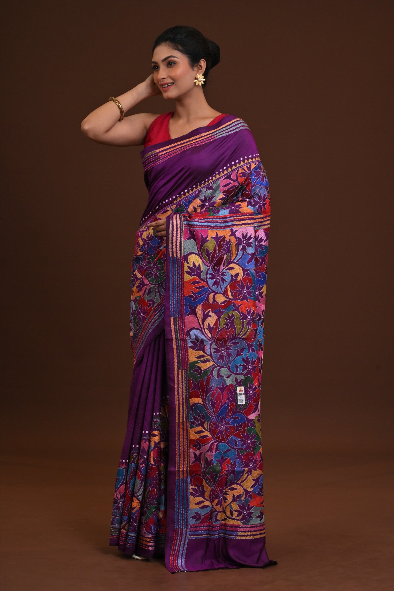 Pure Silk Kantha Stitch Saree