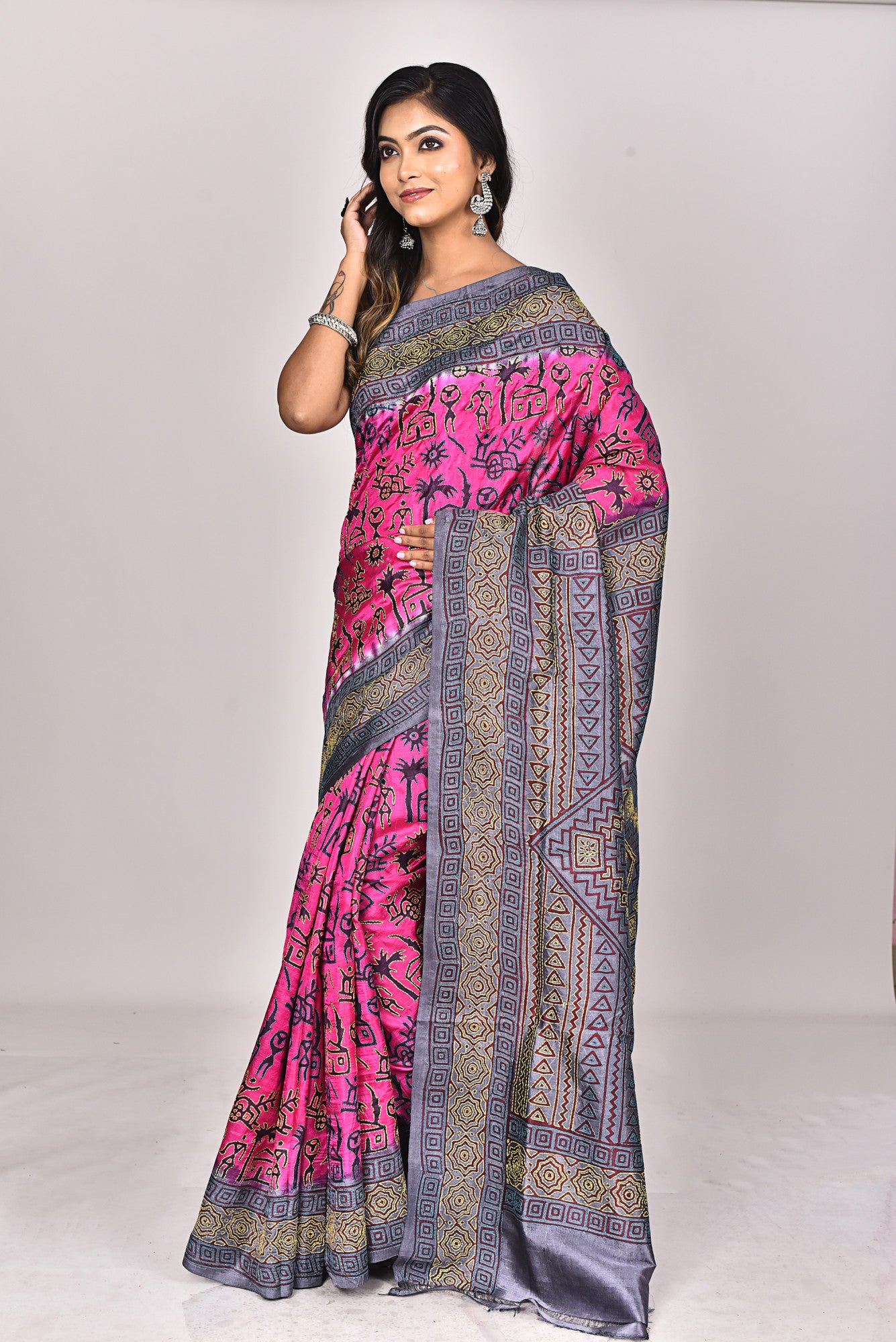 SILK BLOCK KANTHA SAREE Thumbnail