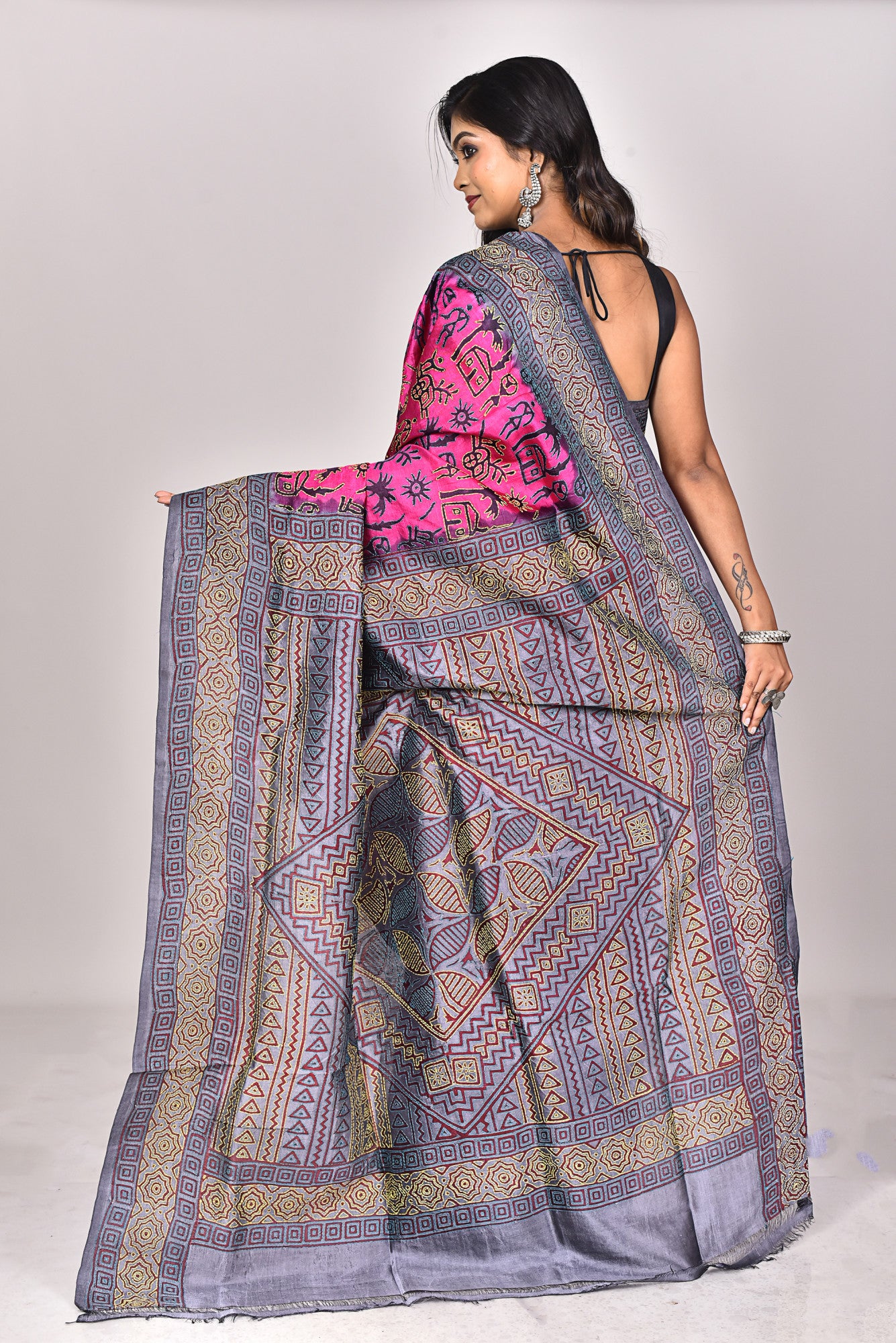 SILK BLOCK KANTHA SAREE Thumbnail