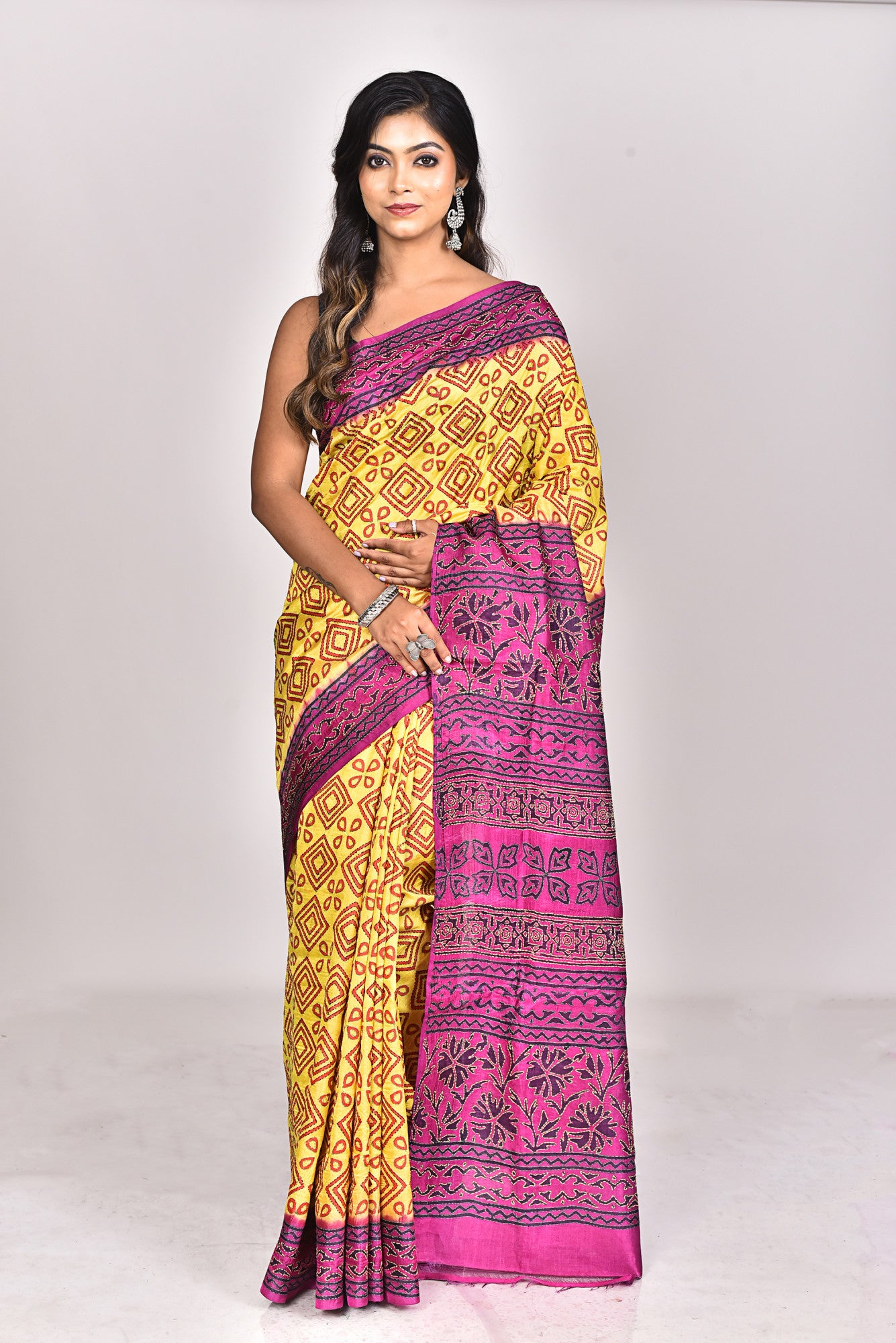 SILK BLOCK KANTHA SAREE