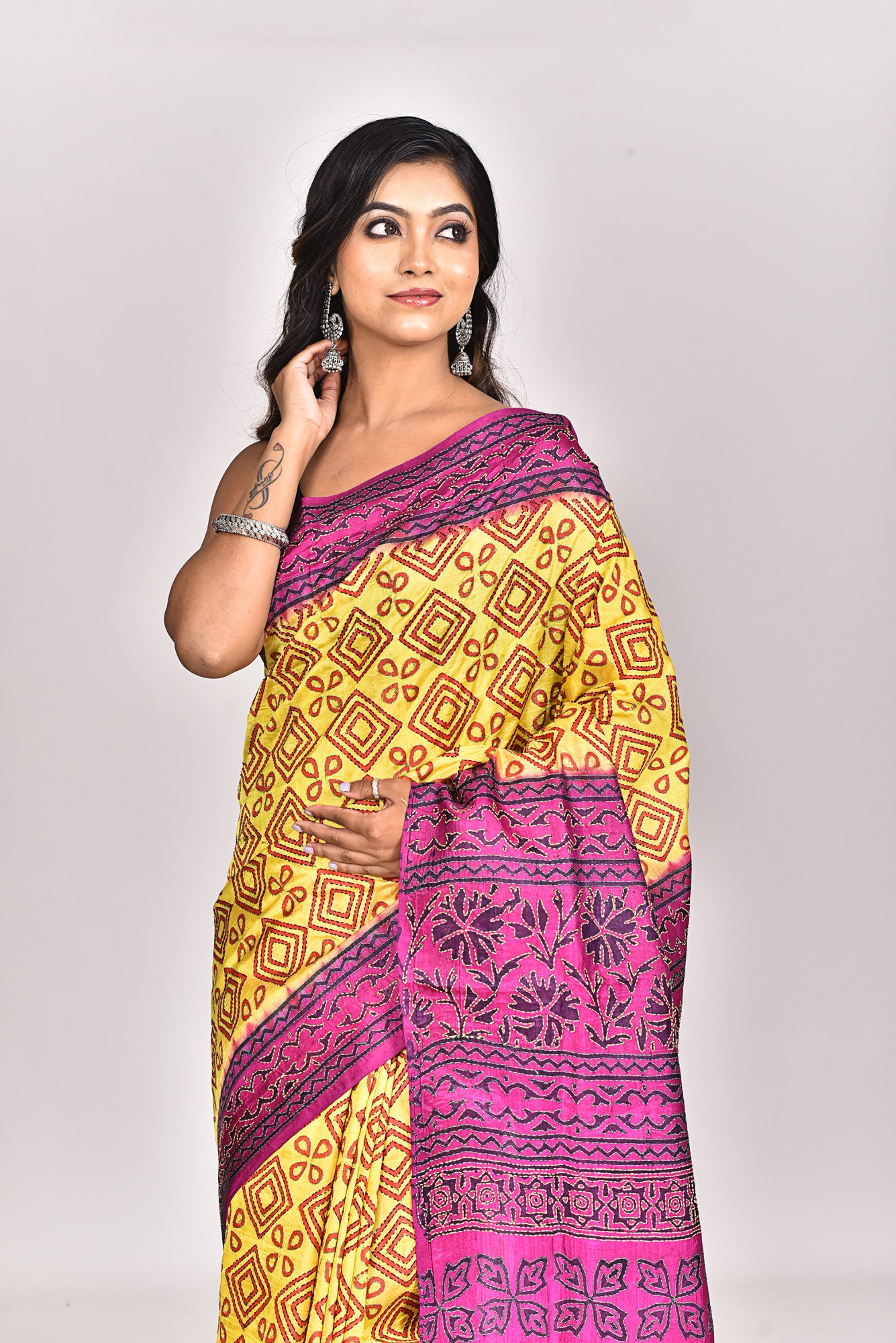 SILK BLOCK KANTHA SAREE Thumbnail