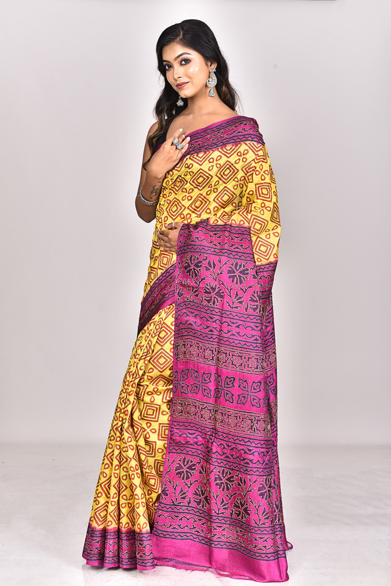 SILK BLOCK KANTHA SAREE Thumbnail
