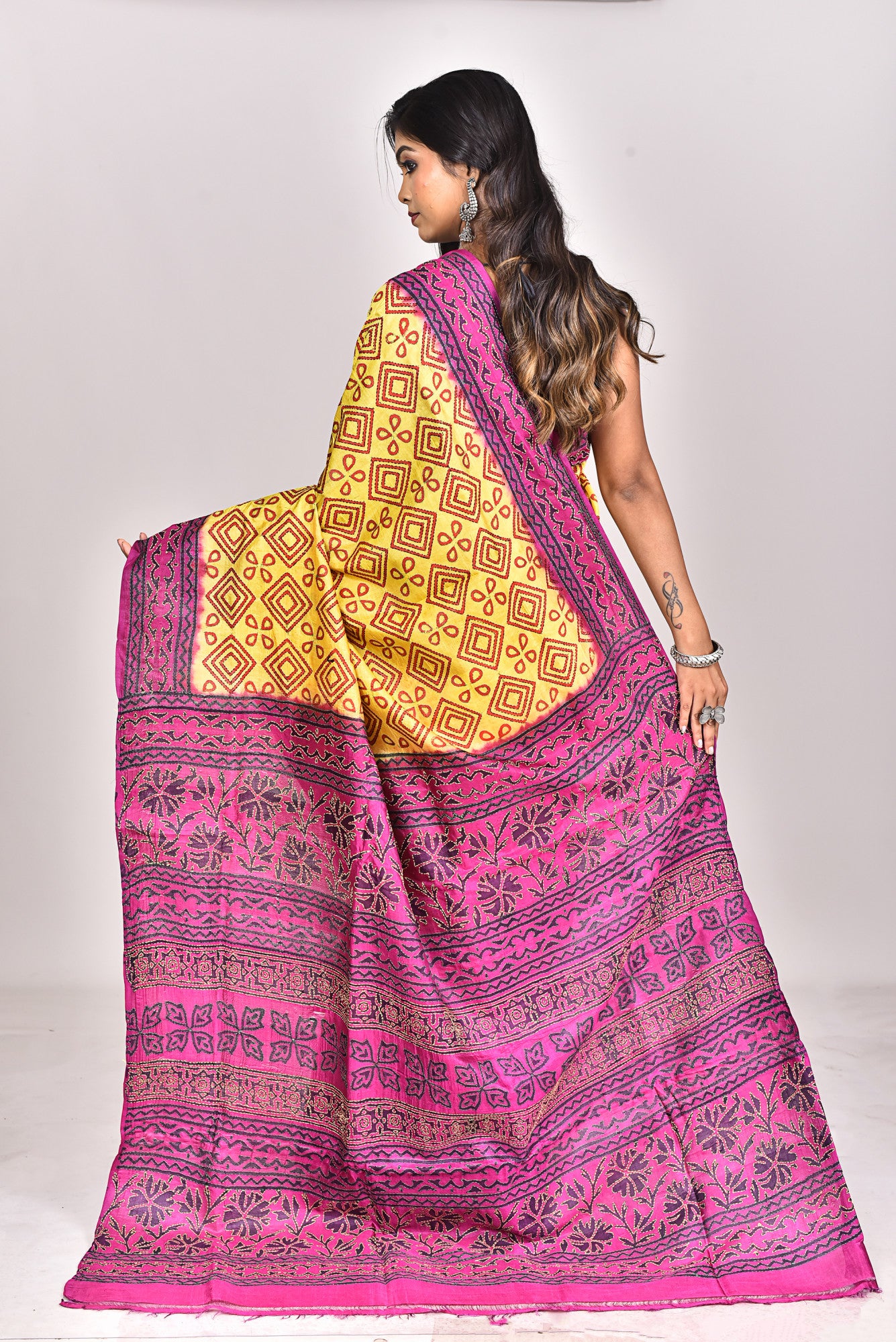 SILK BLOCK KANTHA SAREE Thumbnail