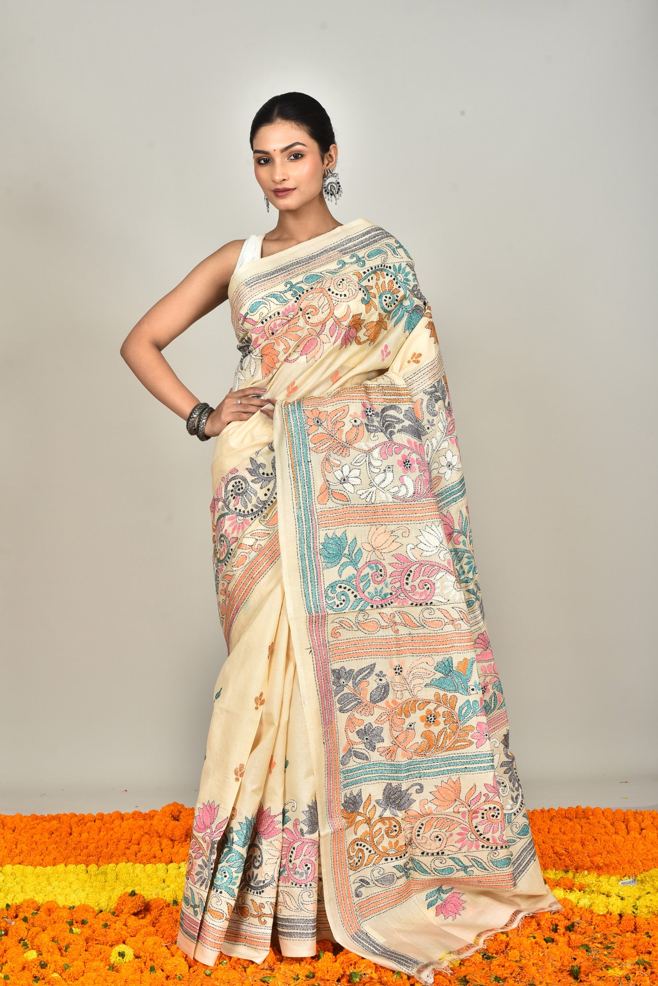 TUSSAR SILK KANTHA SAREE